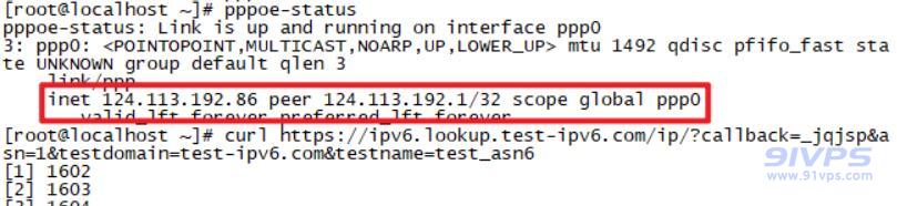 pppoe-status 查看当前拨号网卡获取的IP信息