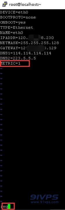 在配置文件最下面输入METRIC=1，然后输入:wq保存退出