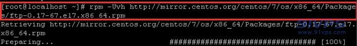 1.rpm -Uvh http://mirror.centos.org/centos/7/os/x86_64/Packages/    ftp-0.17-67.el7.x86_64.rpm，输入该命令按回车键