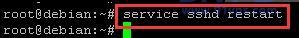 输入该命令按回车键重启服务即可生效：service sshd restart