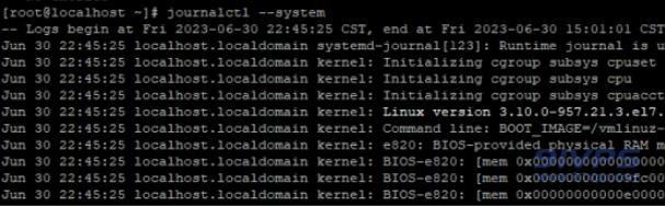 显示当前系统日志，journalctl --system