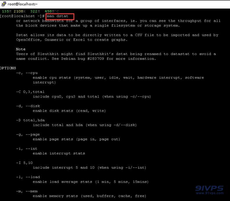 通过“man dstat”命令查看