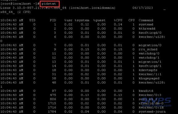 pidstat，输入该命令按回车键查看进程占用资源情况