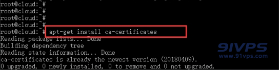 输入apt-get install ca-certificates安装ca-certificates
