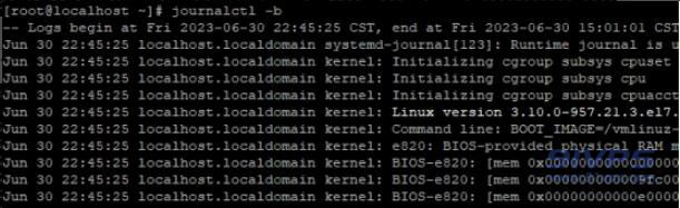 显示本次启动后的所有日志，journalctl -b