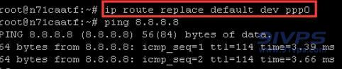 输入ip route replace default dev ppp0，按回车键，此时再测试可以ping通外网