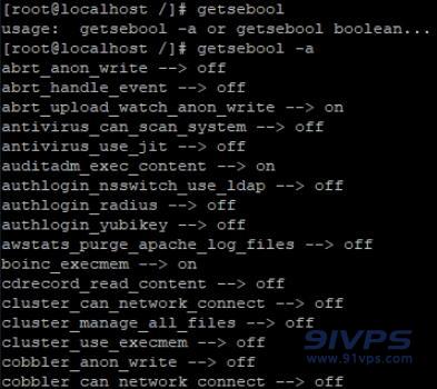 用getsebool查询SELINUX中各项规则的设置，*getsebool